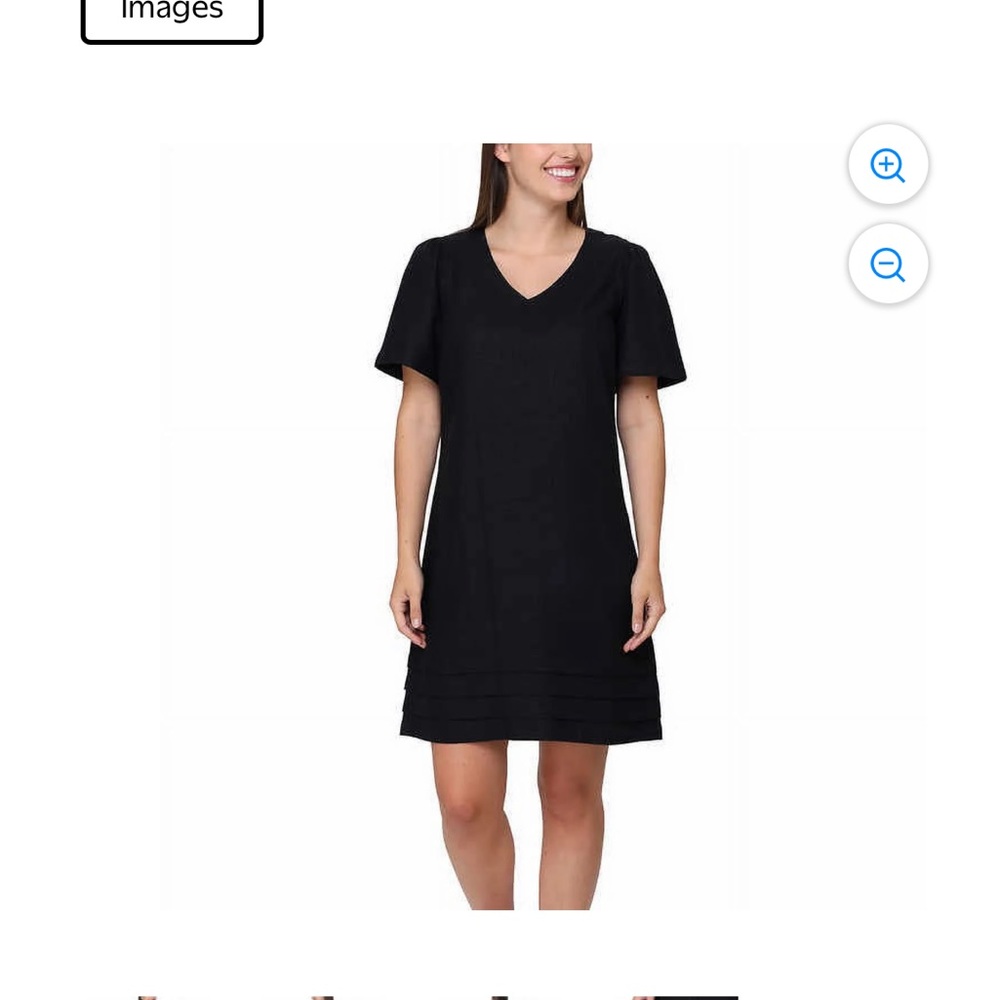 Nicole Miller Linen Classic Black V-Neck Short Sleeve Shift Dress